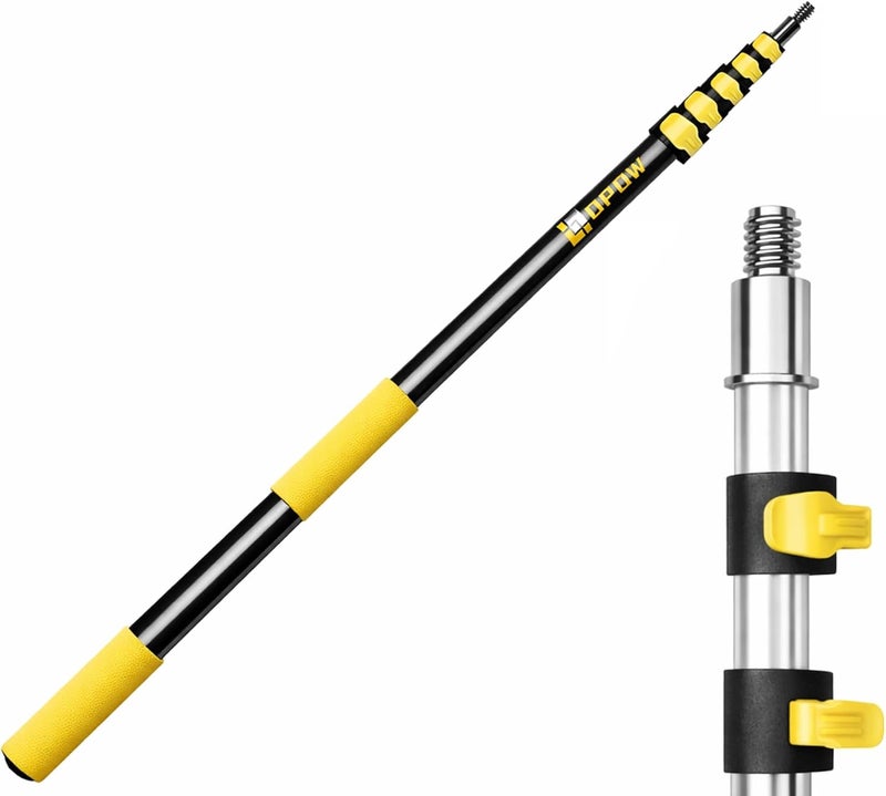 Opow 5.6-24 FT Reach Telescopic Extension Pole, Multi-Purpose Aluminum Alloy Telescoping Rod with Universal Twist-on Metal Tip Flip-Lock Design, for Painting Cobweb Dusting, Window Cleaning, Christmas - Image 1